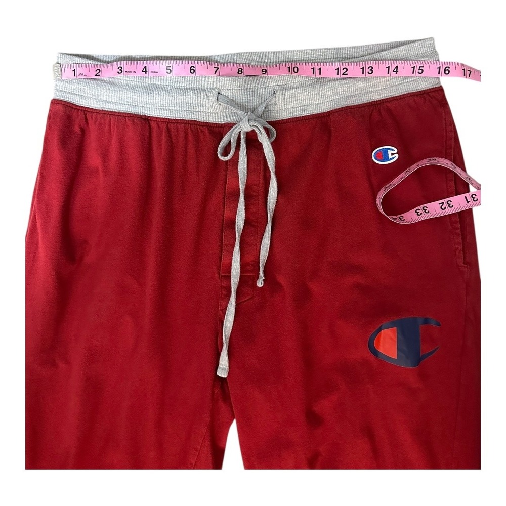 Champion‎ Men's Pajama Pants Lounge Sleepwear Red Joggers Logo Gray Trim Size L - Picture 5 of 6